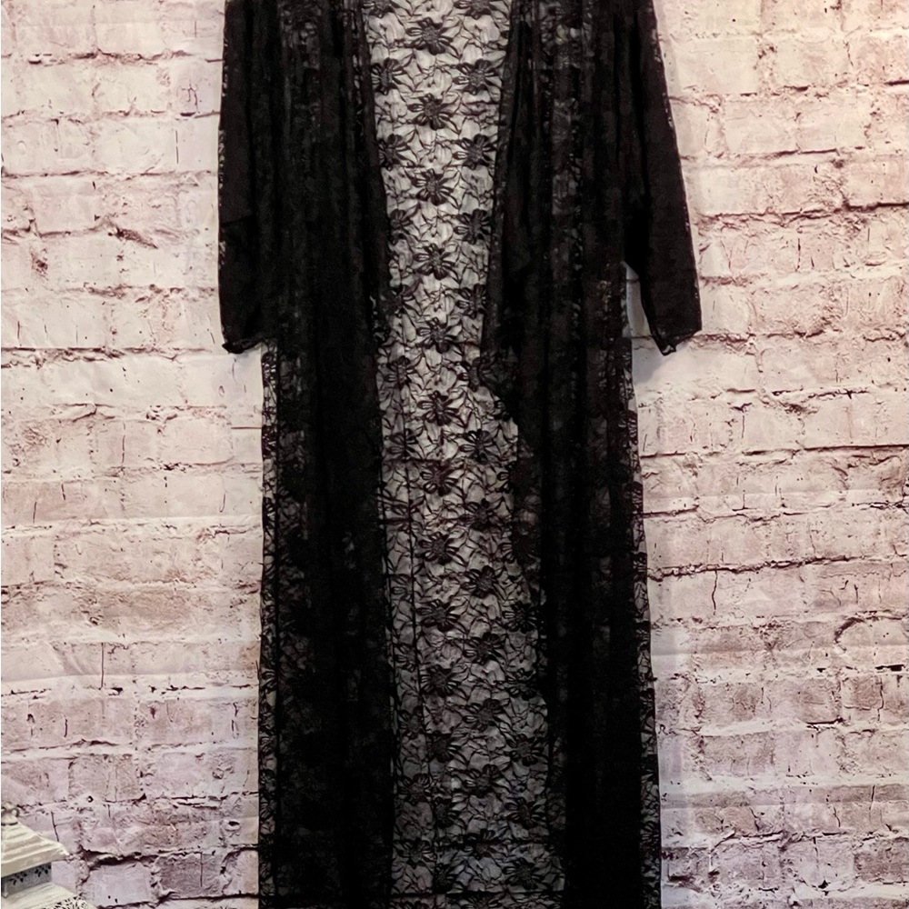 Lularoe Joy Medium Solid Black Lace Duster Cardig… - image 2